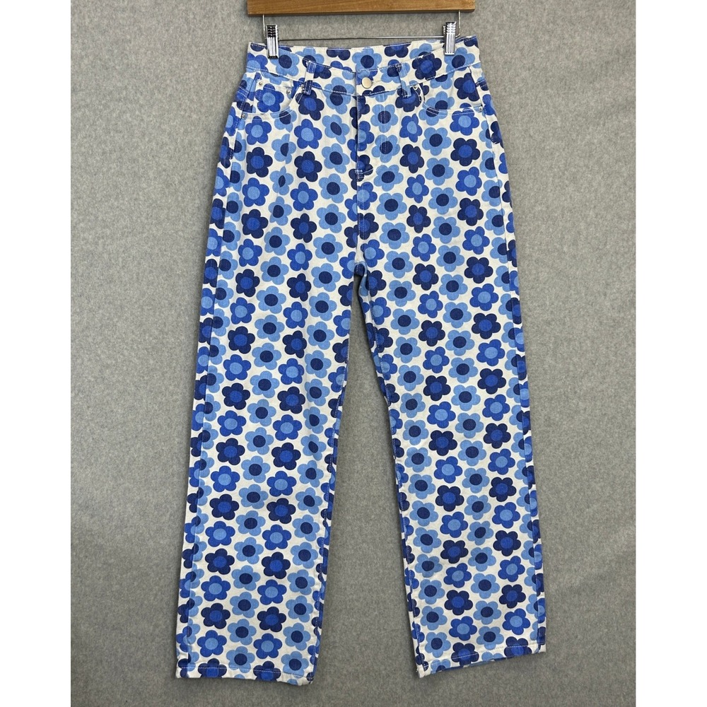 Cider Straight Leg Jeans Blue Retro 70s Floral Print High Rise Pants Size Small